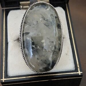 Elegant Silver and Black Stone Ring